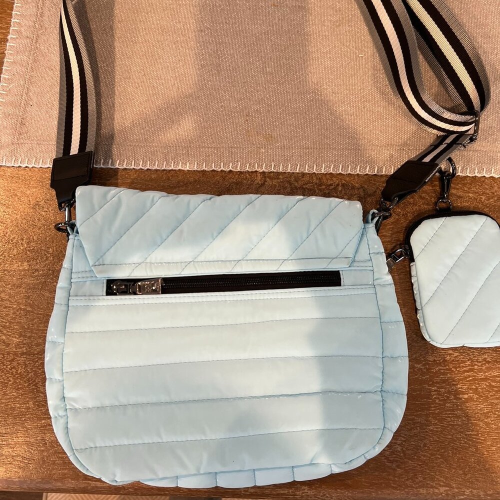 NWOT Think Royln Baby Blue Patent Leather Crossbody Women's Bag - Picture 4 of 4